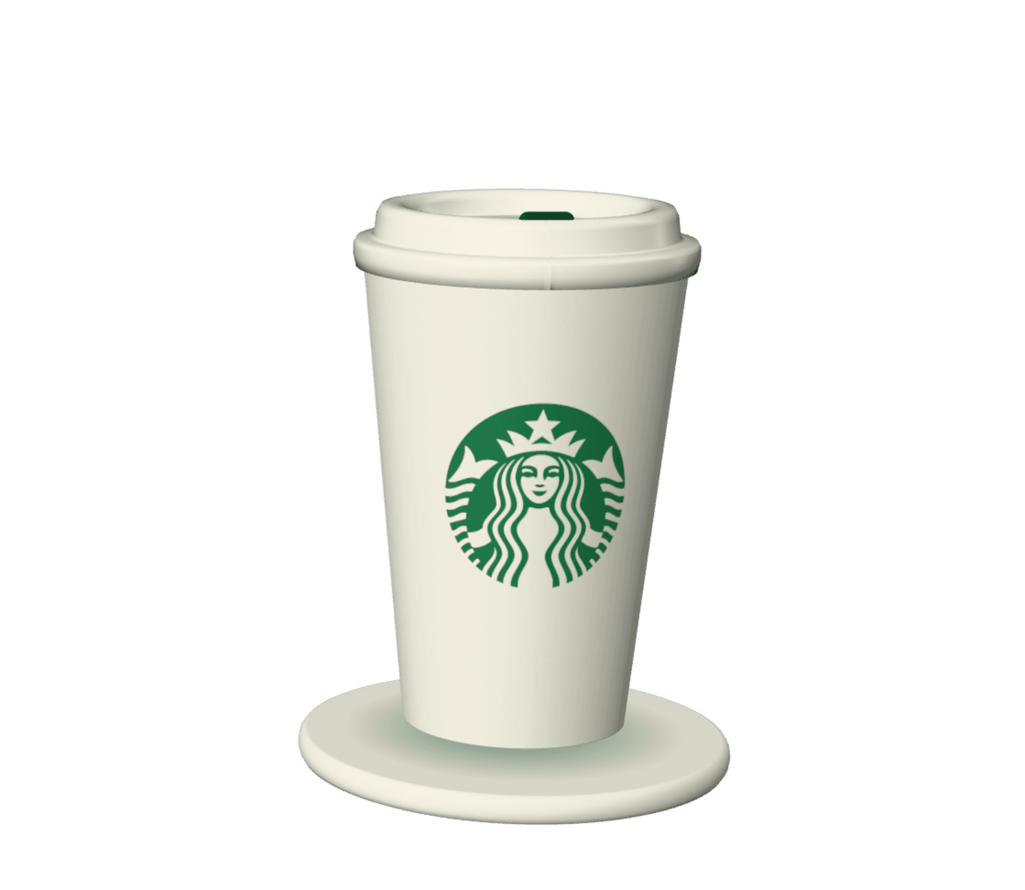 A Starbucks hot cup with its lid and the green Siren logo.
